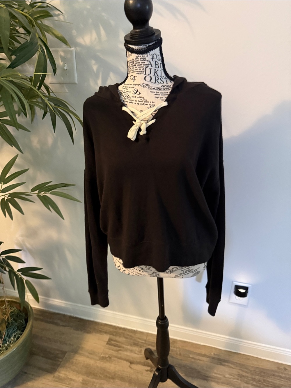 Black Lace-Up Hoodie Sweatshirt - Women